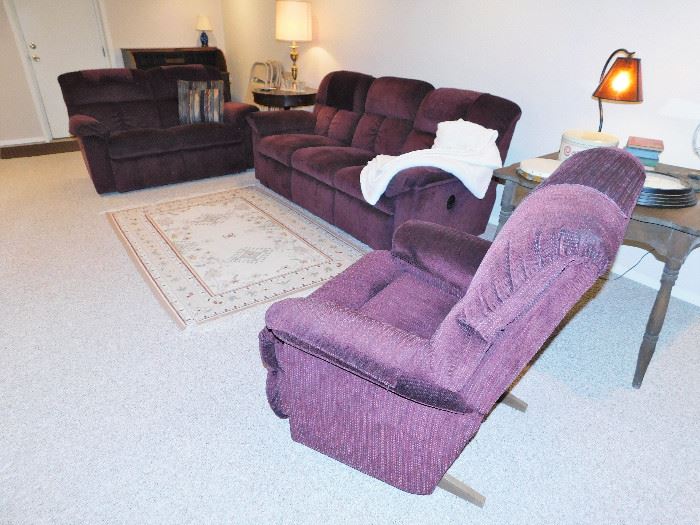 La-Z-Boy recliner, reclining sofa and reclining loveseat in a very pretty plumb color!