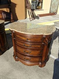 The elegance of Mediterranean style with the warm essence of the Islands resonate through the Casa Cristina Collection by Pulaski to create beautiful, livable furniture designed for today's lifestyle.
Felt lined top drawer; Framed drawers; Step back base molding; Stone top; Being Sold as part of a 4 Piece Bedroom Set along with a matching Nightstand, Dresser, & King Bed Frame; 42"W x 22"D x38"H; $4100 for the Set; ref #: 19982