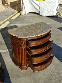 The elegance of Mediterranean style with the warm essence of the Islands resonate through the Casa Cristina Collection by Pulaski to create beautiful, livable furniture designed for today's lifestyle.
Felt lined top drawer; Framed drawers; Step back base molding; Stone top; Being Sold as part of a 4 Piece Bedroom Set along with a matching Nightstand, Dresser, & King Bed Frame; 42"W x 22"D x38"H; $4100 for the Set; ref #: 19982