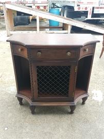 Bombay Chest; Burled Bird's Eye Top; 1 Drawer, 2 Mini Doors, 1 Wire Lattice Door; Made by Councill; 36"W x 18"D x 34"H; $400; ref #:18787