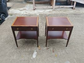 Pair Mahogany End Tables; Marked "Salem Square" on the Drawer; Single Drawer per; Sold as a Pair; Made by Hickory White; 24"W x 20"D x 28"H; $300; ref #: 18787