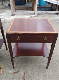 Pair Mahogany End Tables; Marked "Salem Square" on the Drawer; Single Drawer per; Sold as a Pair; Made by Hickory White; 24"W x 20"D x 28"H; $300; ref #: 18787