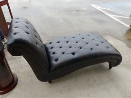 Black Leather Chaise; Tufted Leather; Nailhead Edges; Made by Abbyson; 30"W x 65"D x 38"H; $250; ref #: 19968