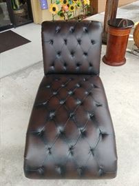 Black Leather Chaise; Tufted Leather; Nailhead Edges; Made by Abbyson; 30"W x 65"D x 38"H; $250; ref #: 19968