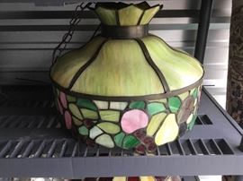 Vintage Leaded Glass Hanging Lamp