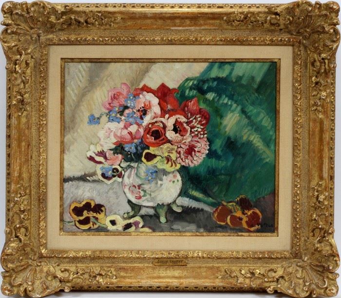 LOUIS VALTAT (FRENCH, 1869–1952), OIL ON CANVAS, FLORAL STILL LIFE, "ANEMONES", H 13", W 17":
Lot # 2033  