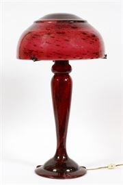 SIGNED "DAUM NANCY FRANCE", ART GLASS TABLE LAMP, ANTIQUE H 23 1/2" DIA 14" SIGNED SHADE
Lot # 2068  
