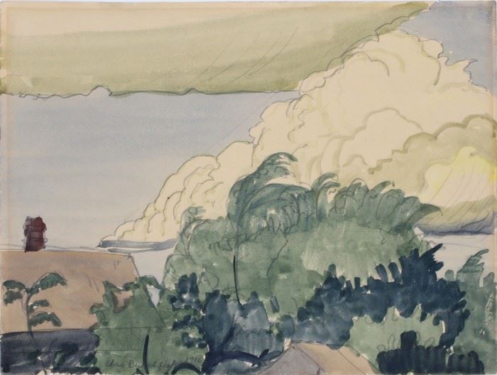 CHARLES BURCHFIELD (AMERICAN, 1893–1967), WATERCOLOR AND PENCIL ON PAPER, 1916, H 9", W 12"
Lot # 2002  