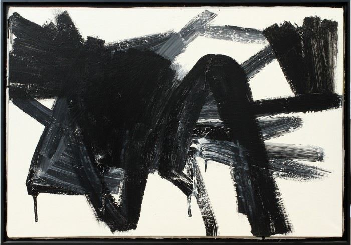 ATTRIBUTED TO FRANZ KLINE (AMERICAN 1910-1962), OIL ON CANVAS, C. 1960, H 28", W 38", "ABSTRACT COMPOSITION"
Lot # 2153 