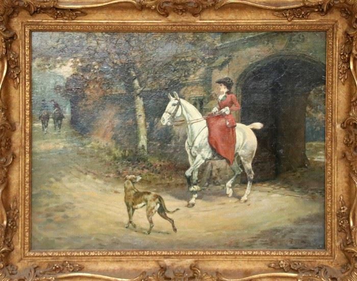 HEYWOOD HARDY (ENGLISH, 1843-1933), OIL ON CANVAS, H 17 3/4", L 24", "COMING OUT OF THE STABLE"
Lot # 2020  