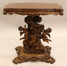 ITALIAN ROCOCO STYLE CARVED WALNUT ANGEL TABLE, 19TH C., H 32 1/2", W 32 1/2", D 19 1/2"
Lot # 2092 