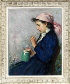 REIZES MOLNAR LOFOS (HUNGARIAN, 20TH C.), OIL ON CANVAS, H 30", W 24", LADY BLOWING BUBBLES
Lot # 2026 