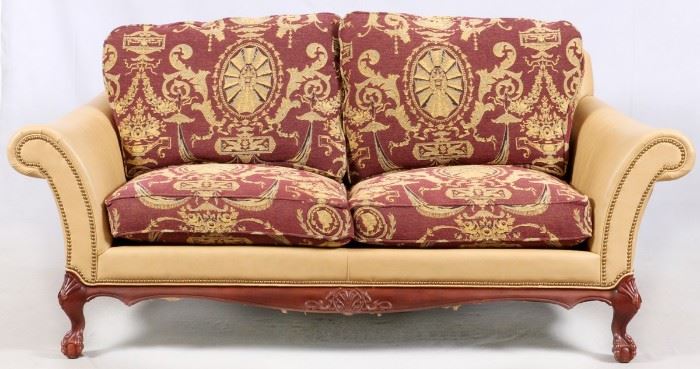 HANCOCK & MOORE CHIPPENDALE STYLE LEATHER SOFA, CHAIR, & OTTOMANS, 4 PCS.
Lot # 1464 