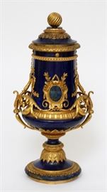 FRENCH LAPIS & D'ORE BRONZE COVERED URN, 19TH C., H 20", L 10"
Lot # 2086 