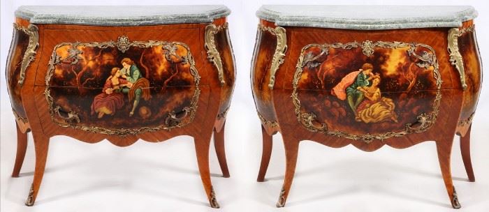 LOUIS XV STYLE BOMBE COMMODES, 20TH C. PAIR, H 37 1/2'', L 43 1/2'', D 20''
Lot # 1073 