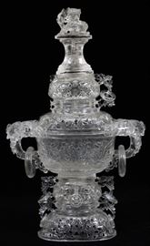 CHINESE CARVED ROCK CRYSTAL TIERED URN, H 14'', W 9''
Lot # 1179 