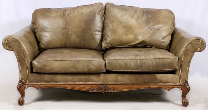 CHIPPENDALE STYLE LEATHER SETTEE & ARMCHAIR, 20TH C., 3 PIECES
Lot # 1463 
