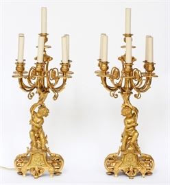 FRENCH, D'ORE BRONZE 6 LIGHT CANDELABRAS, 19TH C., PAIR, H 27", L 9"
Lot # 1195 