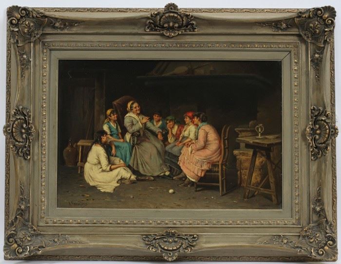A. MARRANTONIO, OIL ON CANVAS LAID DOWN, C1870-1900, H 17", W 25". GRANDMOTHER TELLING STORIES.
Lot # 0106 