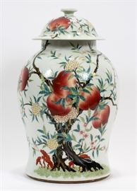 CHINESE, PORCELAIN COVERED GINGER JAR, H 16 1/2", DIA 10"
Lot # 1376 
