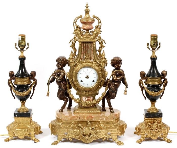 IMPERIAL DANIEL ITALIAN GILT GOLD, BRONZE, & MARBLE CLOCK & LAMPS, 3 PCS.
Lot # 1189 