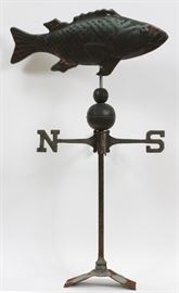 FISH FORM CAST IRON AND TIN WEATHER VANE, H 35.75"
Lot # 0298 