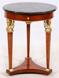 FRENCH EMPIRE STYLE MAHOGANY & MARBLE TOP TABLE, 20TH C. H 30'', DIA 23''
Lot # 1105 