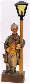 GERMAN CARVED WOOD MECHANICAL WHISTLING MAN ON LAMP POST, H 18 3/4"
Lot # 0127 