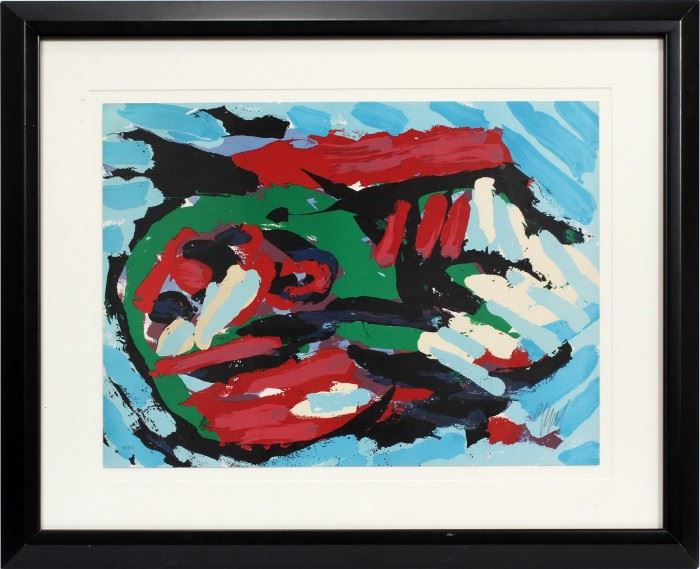 KAREL APPEL (DUTCH 1921-2006), COLOR LITHOGRAPH, #93/160, LATE 20TH C, H 22", W 30", "FLYING HEAD OVER OCEAN"
Lot # 0119 