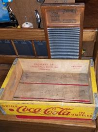 Vintage Coca-Cola crate and washboard