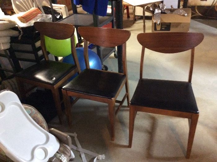 3 Mid century chairs with leather seats