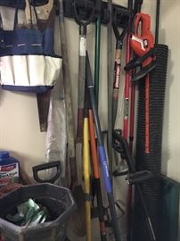 Assorted lawn and garden tools.