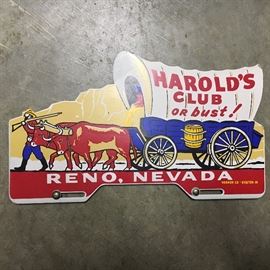 Vintage Harold's Club license plate topper.