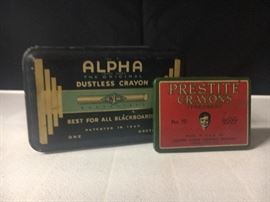 Alpha chalk tin, Prestite Crayons tin.