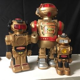 Assorted vintage robot toys.
