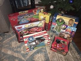 New in box contemporary toys--Toy Story, Cars, Cat in the Hat and others.