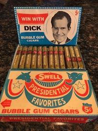 Full box of Swell Presidential bubble gum cigars. Win with Dick campaign for Richard Nixon.