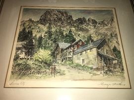 Tinted engraving by George Mathis, "Sierra City"