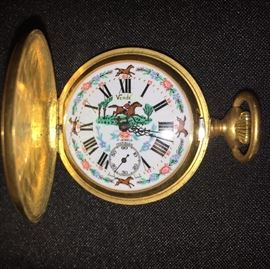 Gorgeous enamed-face 17 jewel pocket watch, Swiss made, Incabloc.