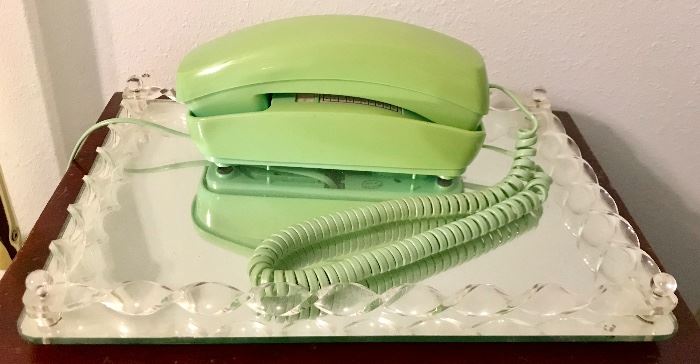 Retro Lime Green Phone, Lucite & Mirror Tray