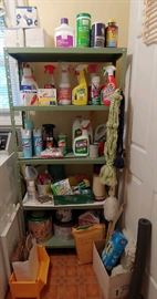 Metal Shelving Unit, Cleaning Supplies
