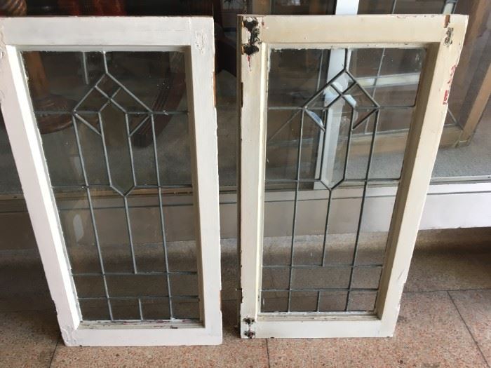 Pair of vintage lead glass windows