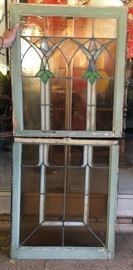 Set of two, top & bottom double hung stain glass window set.  This is just one of the sets available for this sale