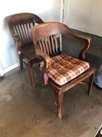 Vintage circa 1930 courtroom / bankers office wooden chairs