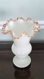 Fenton Milk Glass Rose Crest Vase