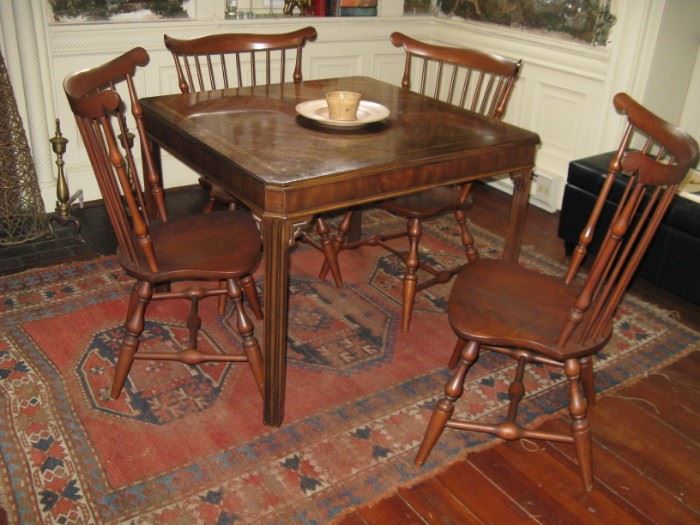      Set of 4 Nichols & Stone Philadelphia style fan back                                                         
                  Windsor chairs with square top table                                                  
         plus another rug from 1943 Teheran conference