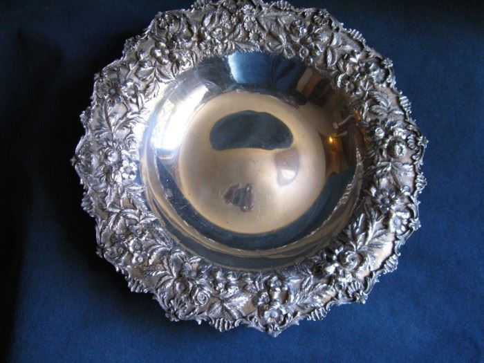         Early 20c S. Kirk & Son Repousse sterling silver             
                      fruit dish. style # 227.       11" diam