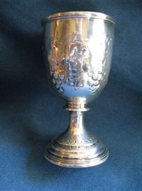      Beautifully made circa 1850-1860 American Coin 
             Silver Chalice or Wine goblet.  Unsigned .
