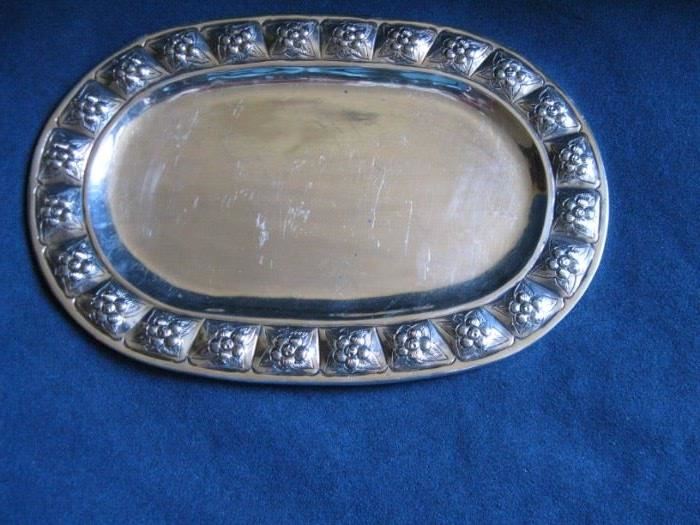 Small Circa 1940 Sanborn Mexican sterling silver     
               Aztec Rose pattern tray  9" x 6" 