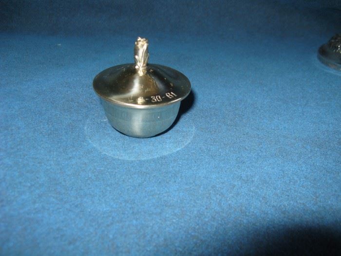     Tiny Tiffany & Company sterling silver covered pot.